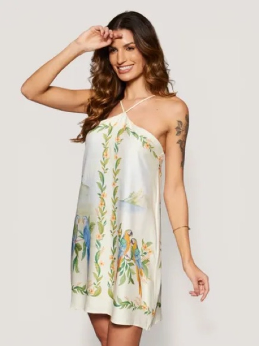 FARM Rio White Tropical Parrot Halter Swim Coverup